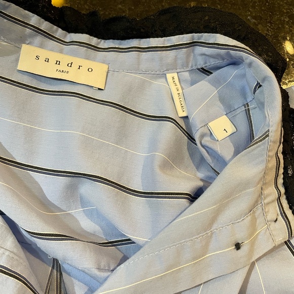 Sandro “Lunaire” striped shirt with Ruffle Trim 1/S - Picture 8 of 11
